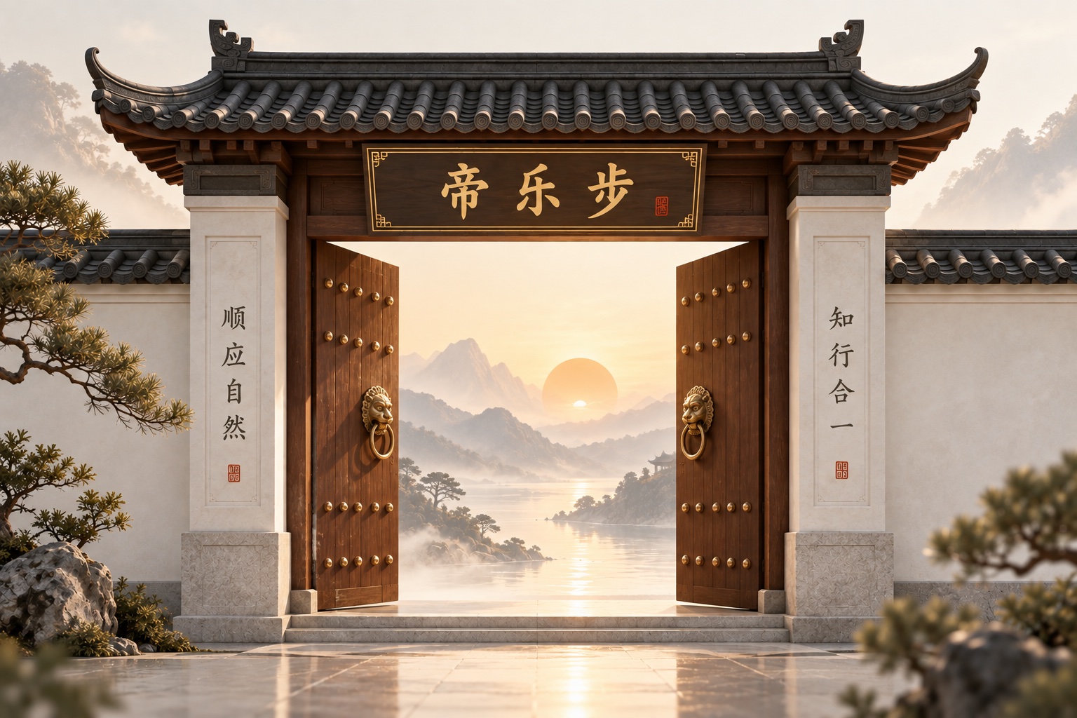 帝乐步大门，通向山水与晨光